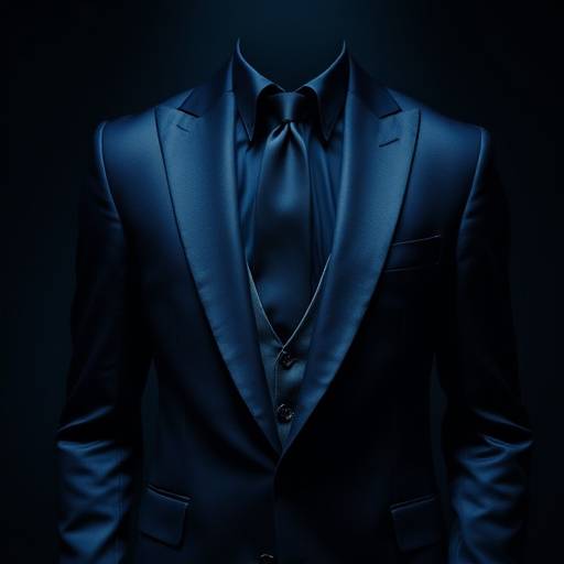 A striking bespoke midnight blue suit with a peak lapel, showcasing its formal appeal and luxurious silk blend fabric.