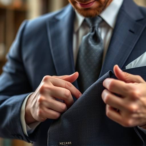 Master tailor meticulously examining a fine wool fabric for a business suit.